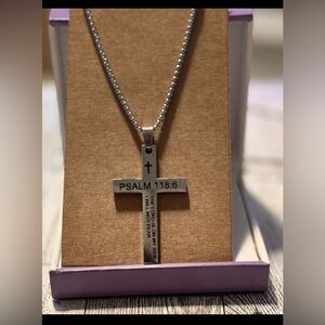 Stainless Steel Cross Necklace with Bible Verse Psalm 118:6 Christian Jewelry